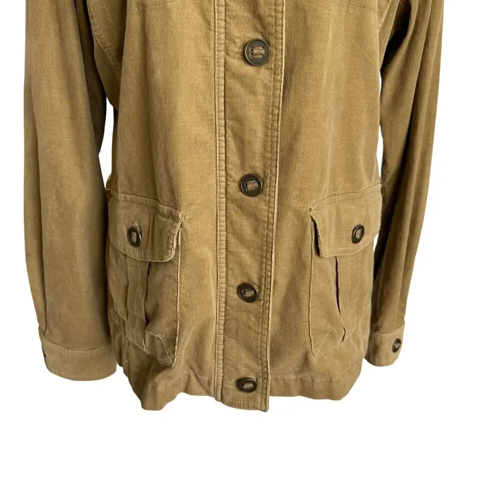 Sahalie Cord Corduroy Jacket L Large Brown Button Zip Pockets Cotton Stretch
